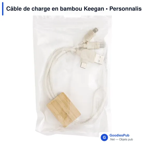 Câble de charge personnalisable en bambou avec logo - Keegan - Image 3
