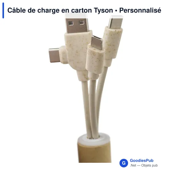 Câble de charge personnalisable en carton avec logo - Tyson - Image 3