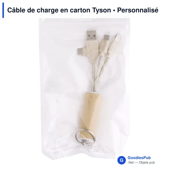 Câble de charge personnalisable en carton avec logo - Tyson - Image 5