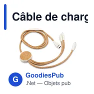 Câble de charge personnalisable en liège B'RIGHT | Brentavec logo - Miniature 1