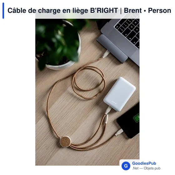 Câble de charge personnalisable en liège B'RIGHT | Brentavec logo - Image 2