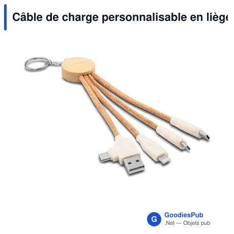 Câble de charge personnalisable en liège B'RIGHT avec logo
