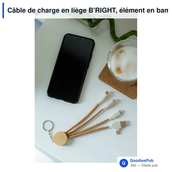 Câble de charge personnalisable en liège B'RIGHT avec logo - Image 2