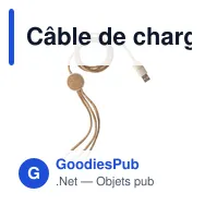 Câble de charge personnalisable en liège Gemma avec logo - Miniature 1