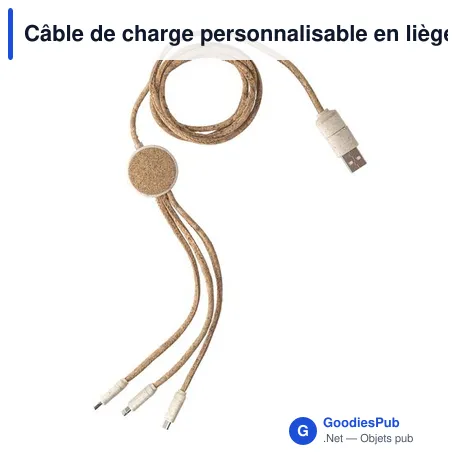Câble de charge personnalisable en liège Gemma avec logo
