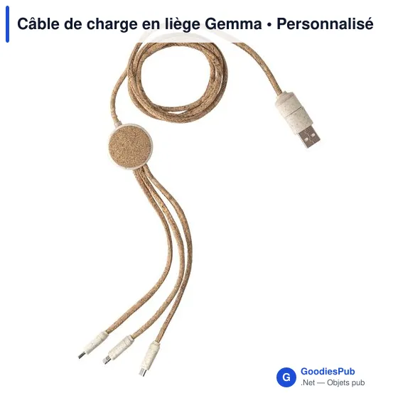 Câble de charge personnalisable en liège Gemma avec logo - Image 1