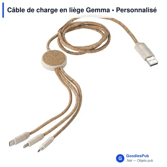 Câble de charge personnalisable en liège Gemma avec logo - Image 2