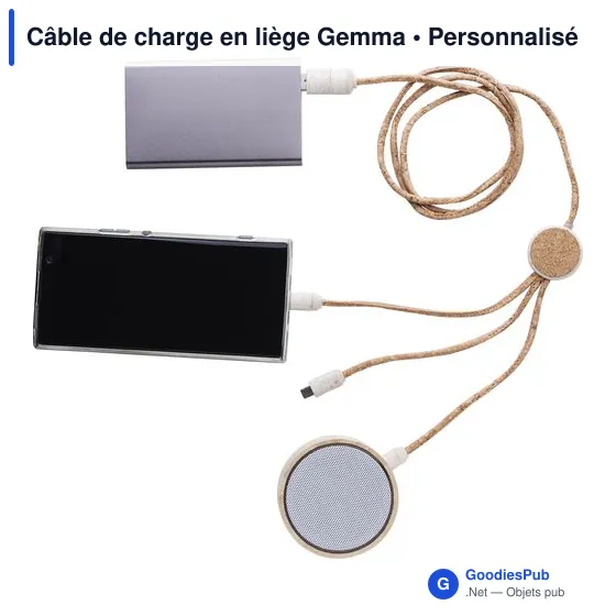 Câble de charge personnalisable en liège Gemma avec logo - Image 3