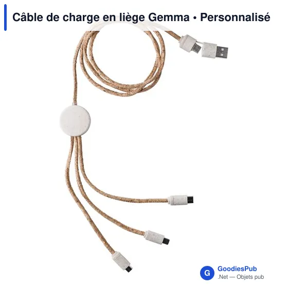 Câble de charge personnalisable en liège Gemma avec logo - Image 4