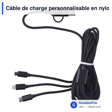 Câble de charge personnalisable en nylon avec logo