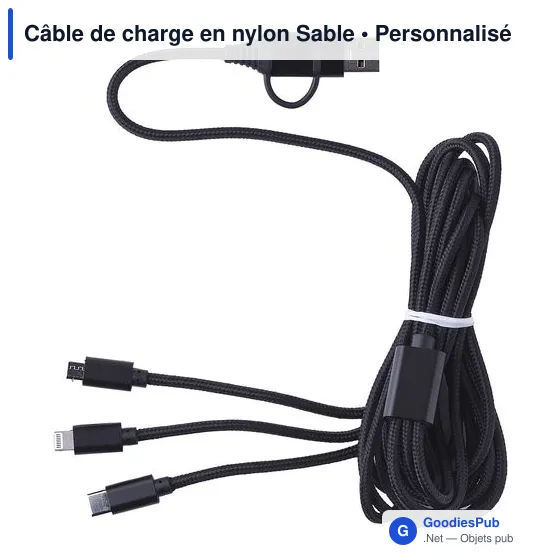 Câble de charge personnalisable en nylon avec logo - Image 1
