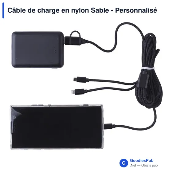 Câble de charge personnalisable en nylon avec logo - Image 3
