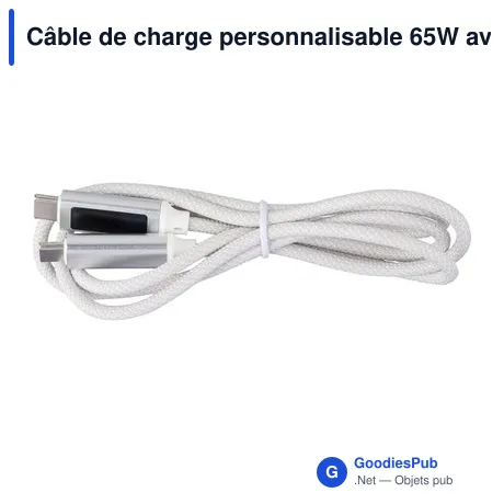 Câble de charge personnalisable 65W avec logo - Claudia