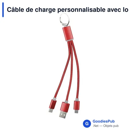 Câble de charge personnalisable avec logo - Porte-clés aluminium