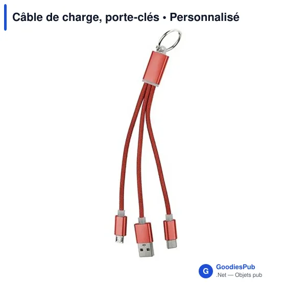 Câble de charge personnalisable avec logo - Porte-clés aluminium - Image 2