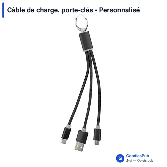 Câble de charge personnalisable avec logo - Porte-clés aluminium - Image 3