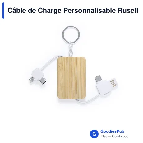 Câble de Charge Personnalisable Rusell avec Logo - Design Éco-Responsable