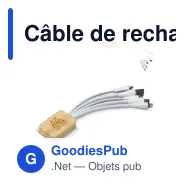Câble de recharge personnalisable en bambou et R-PET avec logo - Blanc - Miniature 1