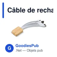 Câble de recharge personnalisable en bambou et R-PET avec logo - Blanc - Miniature 2