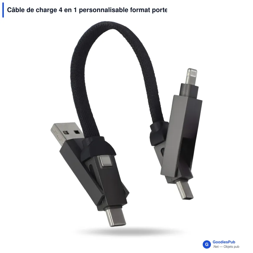 Câble de charge 4 en 1 personnalisable format porte-clés 60 W avec logo - Nylon - Image 2
