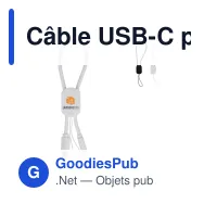 Câble USB-C personnalisable format porte-clés 60 W avec logo - ABS - Miniature 1