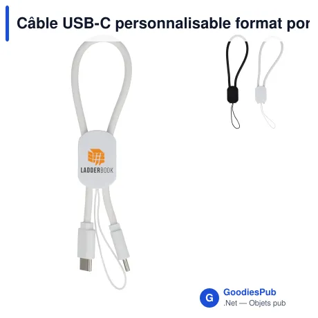 Câble USB-C personnalisable format porte-clés 60 W avec logo - ABS