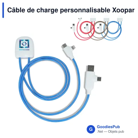 Câble de charge personnalisable Xoopar en plastique recyclé avec logo - ICE-C