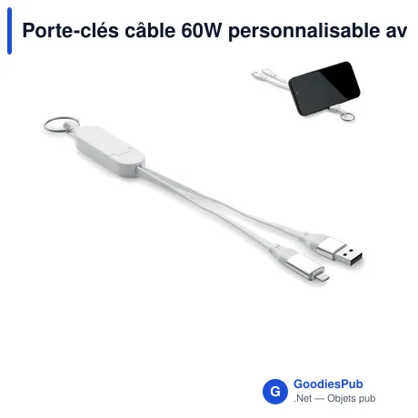 Porte-clés câble 60W personnalisable avec logo entreprise