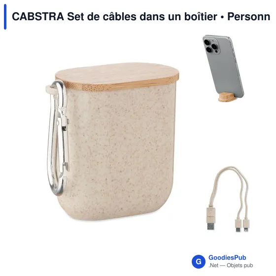 Set de câbles personnalisable avec logo dans un boîtier en bambou - Image 1