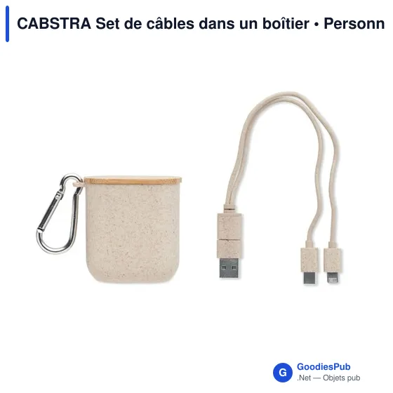 Set de câbles personnalisable avec logo dans un boîtier en bambou - Image 2