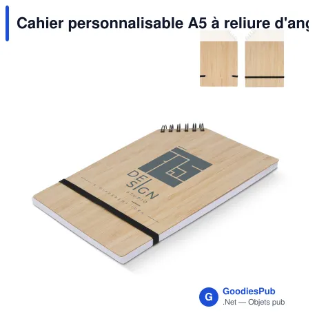 Cahier personnalisable A5 à reliure d'angle en bambou avec logo - Bambou A5