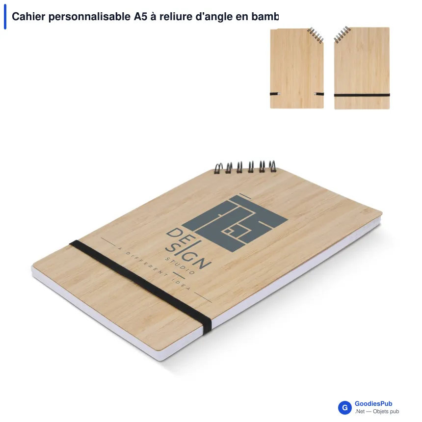 Cahier personnalisable A5 à reliure d'angle en bambou avec logo - Bambou A5 - Image 1