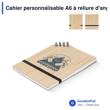 Cahier personnalisable A6 à reliure d'angle en bambou avec logo - Bambou A6