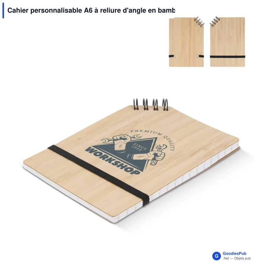 Cahier personnalisable A6 à reliure d'angle en bambou avec logo - Bambou A6 - Image 1