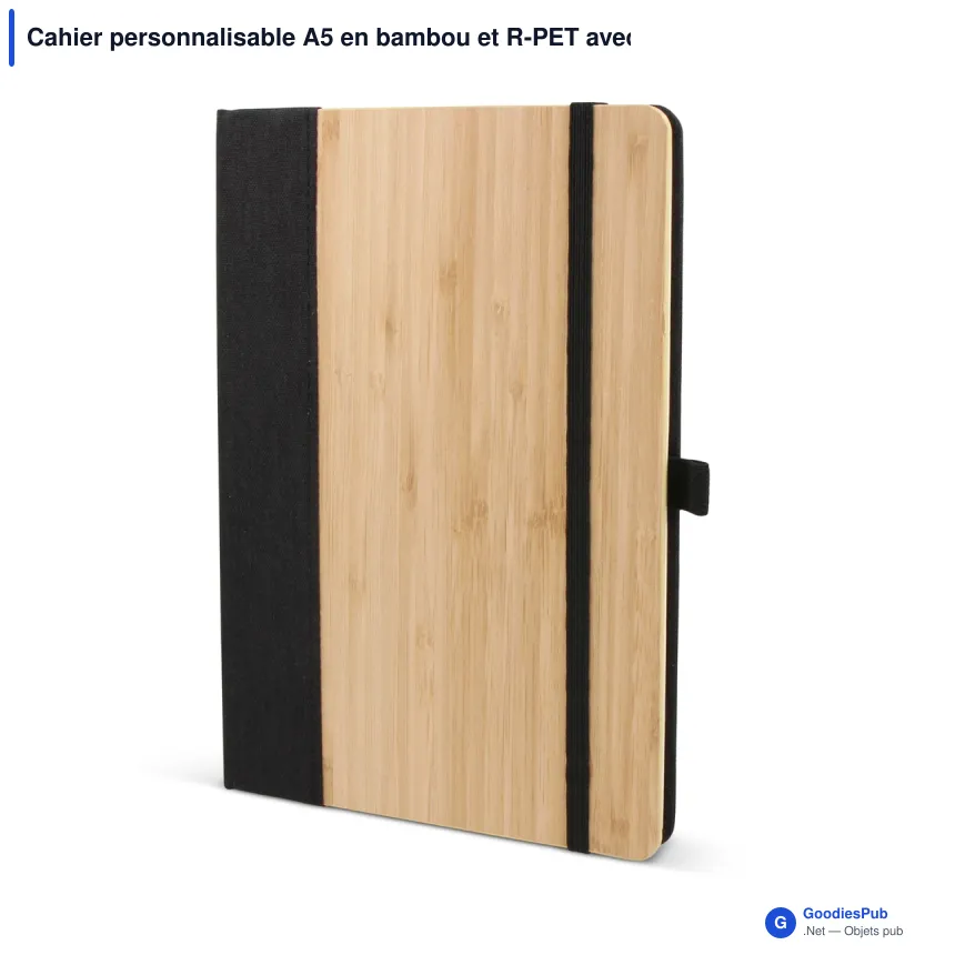Cahier personnalisable A5 en bambou et R-PET avec logo - Bambou noir - Image 2
