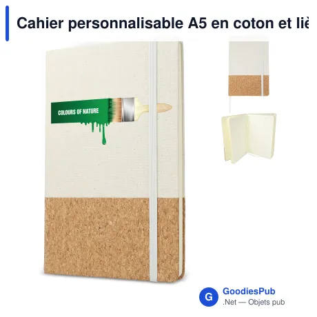 Cahier personnalisable A5 en coton et liège avec logo - Coton et liège