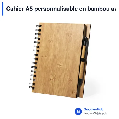 Cahier A5 personnalisable en bambou avec stylo à bille - Polnaravec logo