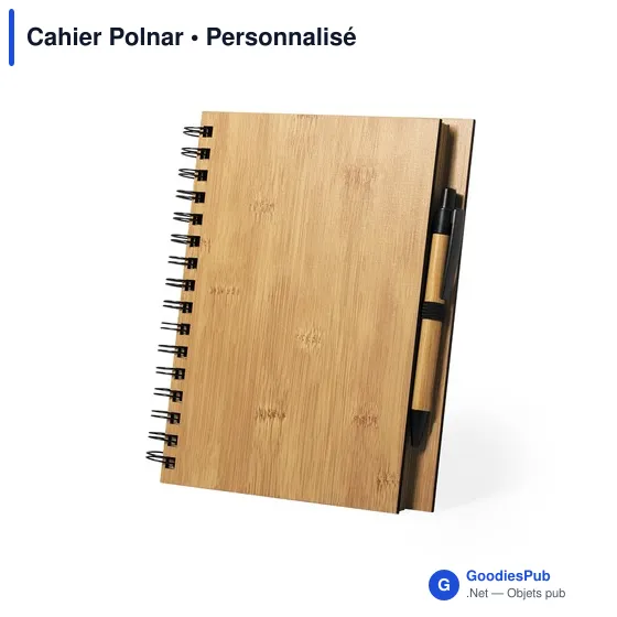 Cahier A5 personnalisable en bambou avec stylo à bille - Polnaravec logo - Image 1