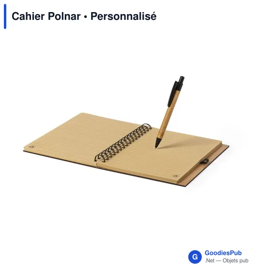 Cahier A5 personnalisable en bambou avec stylo à bille - Polnaravec logo - Image 3