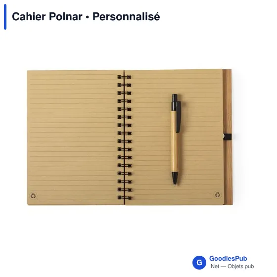 Cahier A5 personnalisable en bambou avec stylo à bille - Polnaravec logo - Image 4