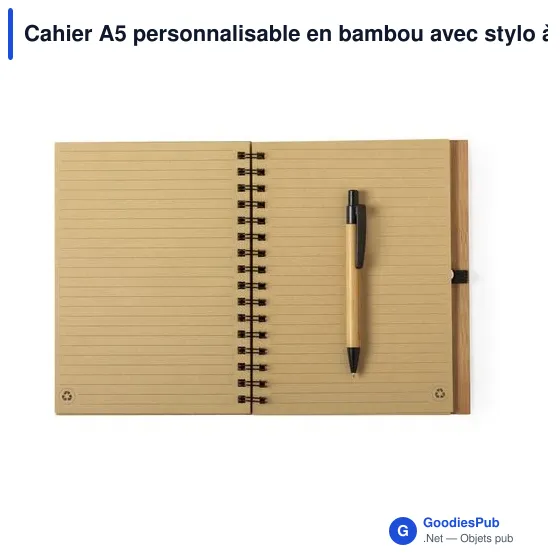 Cahier A5 personnalisable en bambou avec stylo à bille - Polnaravec logo - Image 5