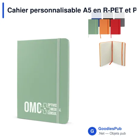 Cahier personnalisable A5 en R-PET et PU avec logo - R-PET A5