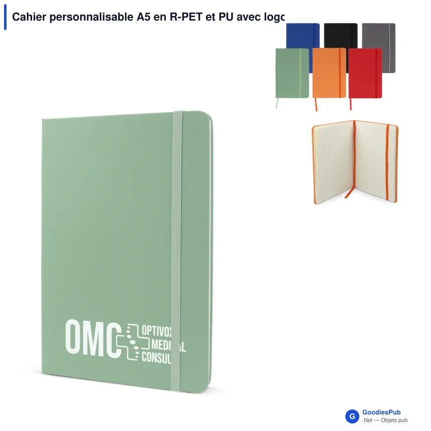 Cahier personnalisable A5 en R-PET et PU avec logo - R-PET A5 - Image 1