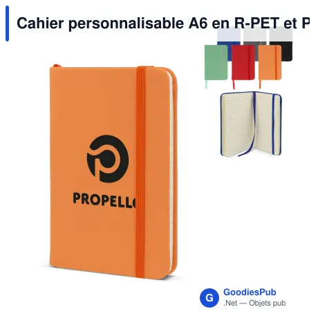 Cahier personnalisable A6 en R-PET et PU avec logo - R-PET A6