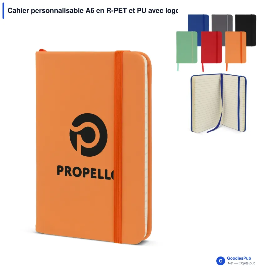 Cahier personnalisable A6 en R-PET et PU avec logo - R-PET A6 - Image 1