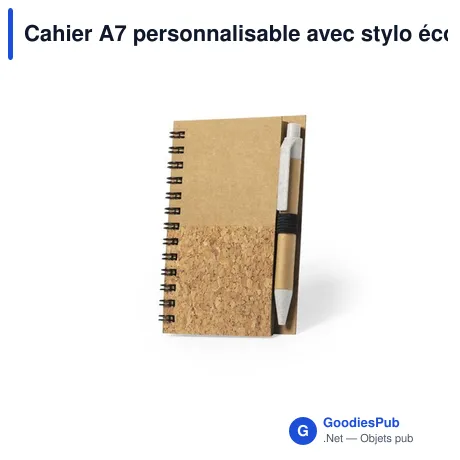 Cahier A7 personnalisable avec stylo éco-friendly - Cahier Sulaxavec logo