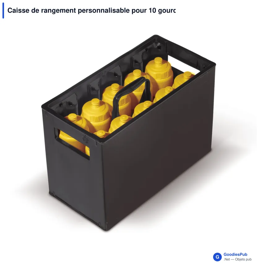 Caisse de rangement personnalisable pour 10 gourdes avec logo - PP noir - Image 2