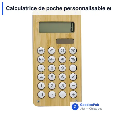 Calculatrice de poche personnalisable en bambou avec logo