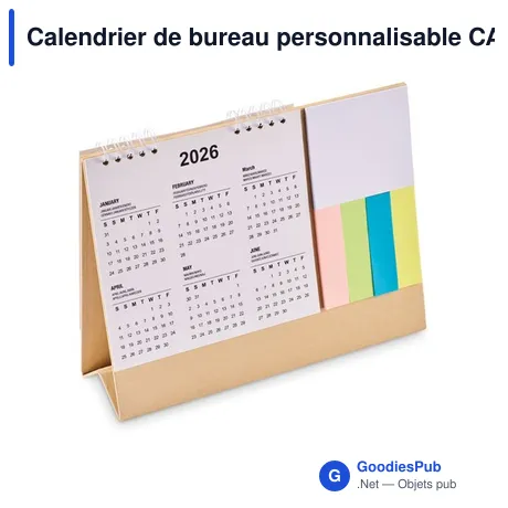 Calendrier de bureau personnalisable CALENDOO avec mémo et logo