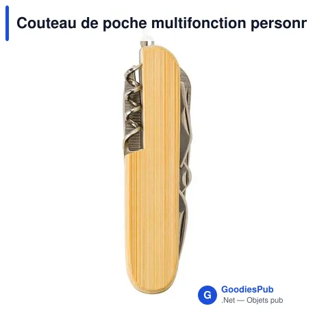 Couteau de poche multifonction personnalisable en bambou - Canif Phoebeavec logo